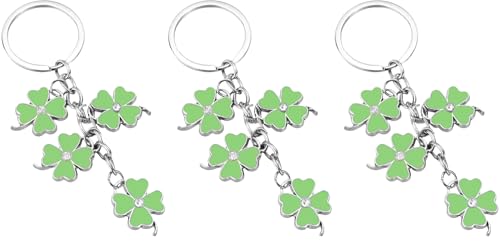 Axmerdal 3Pcs The Lucky Four Leaf Clover Cloverleaf Shamrock Keychain Keyring St. Patricks Day Party Favors, St.Patrick Day Gift for Men Women