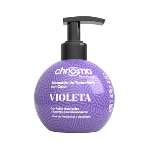 Chroma Barcelona - Mascarilla de Tratamiento con Color Semi Permanente, enriquecidas con Ácido Hialurónico, 250 ml - 23 colores. (Violeta)