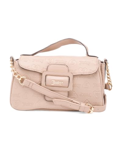 Juicy Couture Made You Look Flap Crossbody, design com logotipo em relevo, alça ajustável, 24 cm L x 12,7 cm A, Café, 9.5in W x 5in H, Bolsa transversal com aba