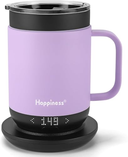 Image of Happiness Smart Heated Coffee Mug,Rechargeable Electric Self Heating Temperature Control Coffee Cup Gifts for Mom Dad Women Men