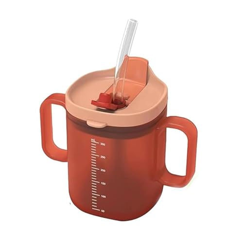 JFGLORIX Spill Proof Sippy Cups for Seniors & Adults -10.2oz(300ml) Non-Spill Cups with 2 Handles & Straw Lid, Elderly Drinking Cups for Patients, Disabled, Pregnant Women, Dishwasher Safe (Orange)