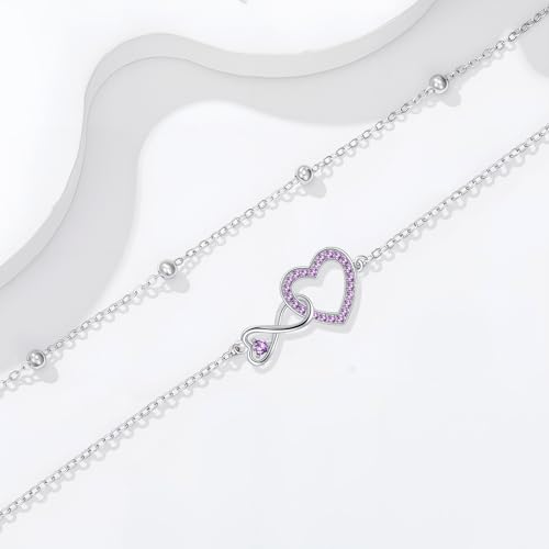 Image of Anklet for Women 925 Sterling Silver Double Infinity Ankle Bracelet Waterproof Summer Jewelry Anniversary Birthday Gifts for Her