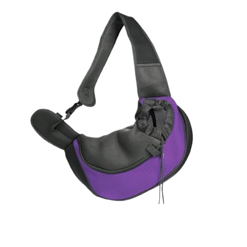 ペットスリング メッシュ ペット バッグ 犬 抱っこ紐 小型犬 猫 キャリーバッグ 斜めショルダーバッグ ポケット付き 通気性 調節可能 耐久性 飛び出し防止 長さ調節可能 猫 キャリー お出かけ抱っこ (パープル,L)