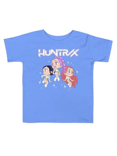 KPop Demon Hunters Chibi HUNTR/X Toddler T-Shirt, Cute Anime Graphic Tee for Kids - Officially Licensed - Light Blue, 2T
