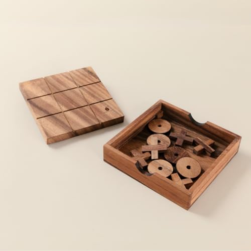 Wooden Tic Tac Toe juego de mesa clásico de madera miniatura 3