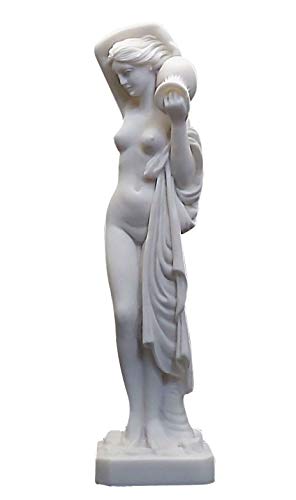 Skulptur, griechische nackte Frau, mit Glas, erotische Kunst, Alabaster, 25 cm