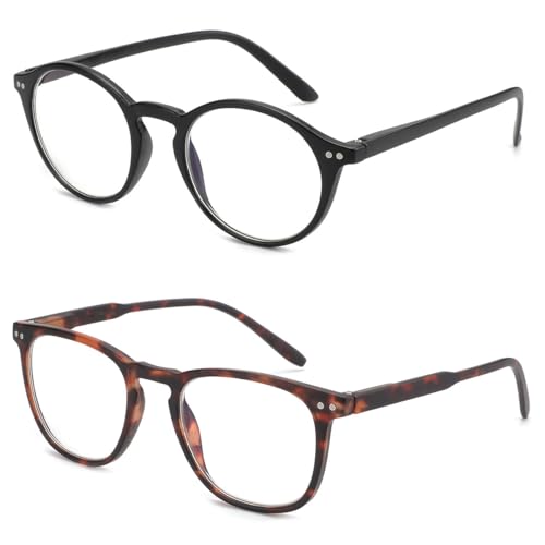 Image of BLUEMOKY Reading Glasses for Women Men, Blue Light Blocking Glasses 2 Pack, Computer Readers, Spring Hinge