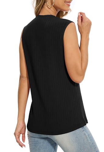 QUEZHU 2025 Women's Scoop Neck Sleeveless Slim-Fit Tank Summer Ribbed Basic Solid Color Tank Top - Image 7