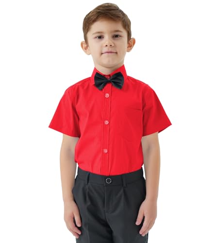 2T-16Y Boys' Short Sleeve Button Down Toddler Dress Shirt Oxford Uniform Shirt with Chest Pocket