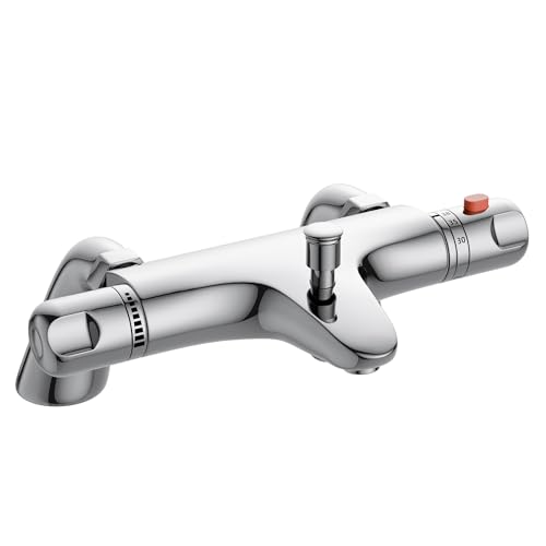 MENDIO Mitigeur Baignoire Thermostatique,Mitigeur Bain Thermostatique,Robinet de baignoire avec arrêt de sécurité à 38°C,Chromé