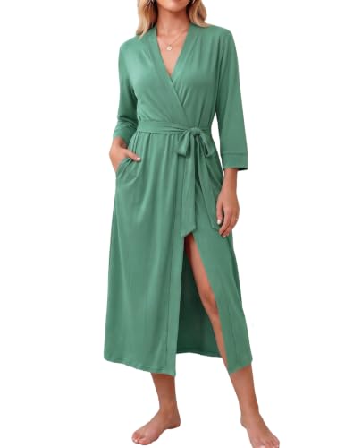 Image of Ekouaer Women Robes Long Knit Bathrobe Soft Kimono Loungewear with Pockets