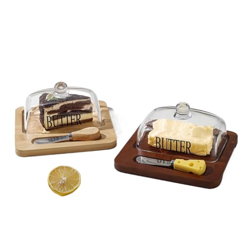 New Butter Tray with Lid Cheese and Dessert Serving Platter Bread Board for Kitchen Storage and Elegant Presentation(tray only)) (Log color(Tray+Cover+Knife))