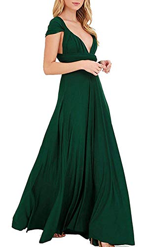 Anikigu Femme Sexy Col en V Elégante Robe de Soirée sans Manches Cocktail Robes Longue Bandage Noces Long Dress, Vert Cover