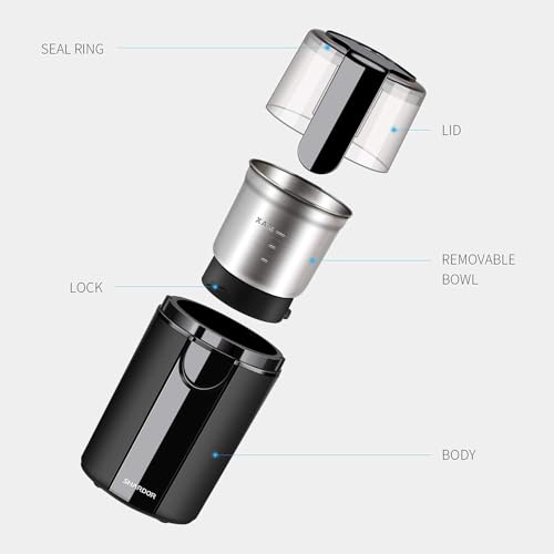 Image of SHARDOR Coffee Grinder Electric, Coffee Bean Electric, Herb, Nut Grain Grinder with 1 Removable Stainless Steel Bowl, Black