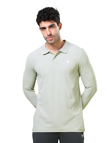 Image of TECHNOSPORT Mens Slim Fit Polyester Active Wear Collar Polo T-Shirt with Long Sleeves for Workout, Sports