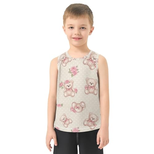 J JOYSAY Cartoon Bear Rose Boys Tank Top Sleeveless Muscle Shirts Quick Dry Active Workout Sport Kids T-Shirts 3-15T2