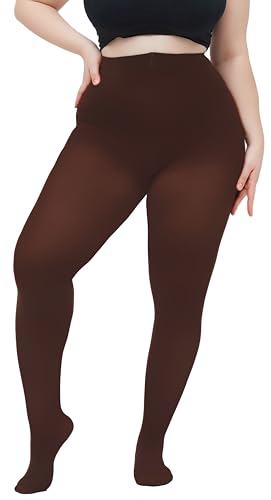 Image of Women's Plus Size Tights Opaque Ultra-Soft Pantyhose High Waist Run Resistant Solid Color Elastic Tights 1X, 2X, 3X, 4X 2Brown X-Large