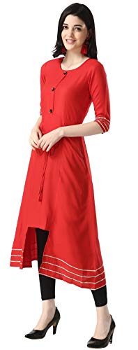 Image of Leriya Fashion Designer Slub Cotton Fully Stitched AnarklaiKurti for Women & Girls on Jeans Palazzo or Skirt