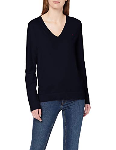 Tommy Hilfiger HERITAGE V-NK SWEATER Pullover Damen, Blau (MIDNIGHT), L