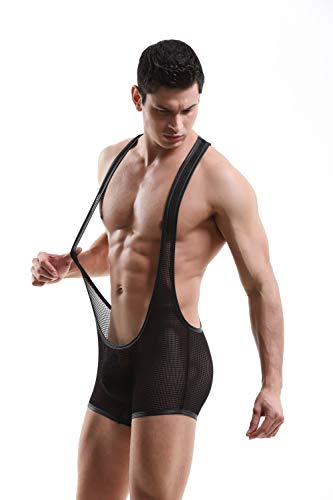 Swbreety Men's One-Piece Mesh Bodysuit Jockstrap Wrestling Singlet Underwear3