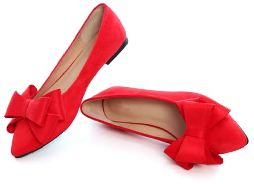 Image of SAILING LU Womens Bowknot Ballet Flats Pointy Toe Suede