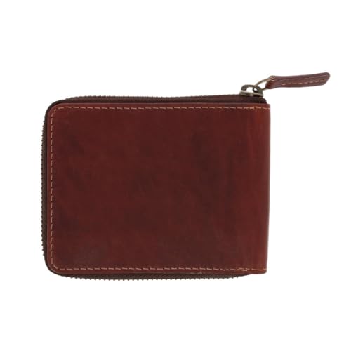Men's Oil Pull Up Leather Zip Wallet with Center Flap by American Bison4