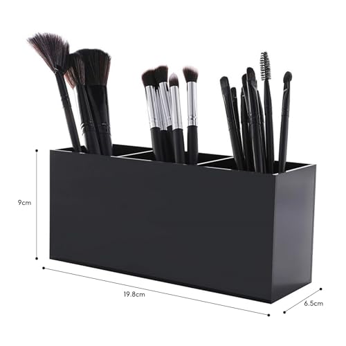 SJDOFU Cosmetic Organiser, Makeup Brush Container, 3-Compartment Acrylic Cosmetic Brush Holder, Black - Image 2