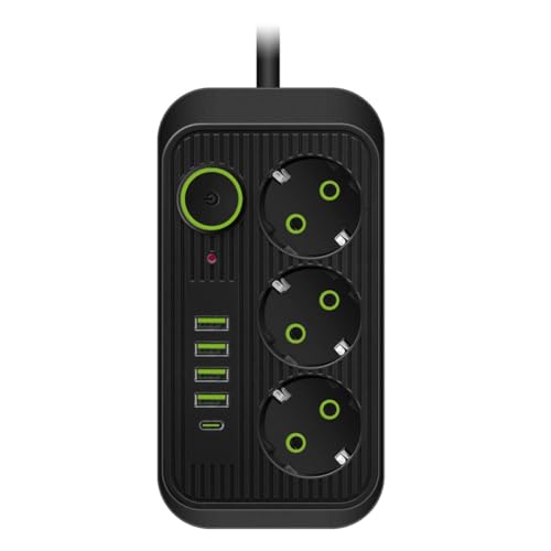 Peowuieu Regleta de Enchufes Multiestándar con Enchufe Europeo de 2M Negro con Adaptador de Filtro de Red de Carga Rápida USB Tipo C