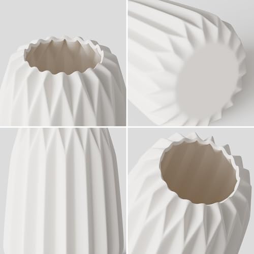 3PCS Vase Décoratif en Céramique Côtelé Blanc - Centre de Table, Décoration Maison, Style Nordique (L: Hauteur 20 cm) – Image 4