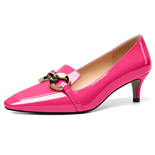 Soireelady Women’s Kitten Heel Pumps Square Toe Low Heel Shoes Metal Buckle Design Slip On Heels Classic Retro Comfort Office Formal Shoes 2Inch