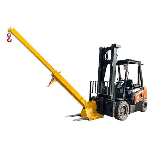PreAsion 6600LB Capacity Forklift Jib Boom Crane, Adjustable Boom Length 7-12ft Manual Telescoping, Mobile Crane Lifting Hoist with Two Swivel Hooks, Lifting Angle 0-75°, Compatible with Pallet Forks