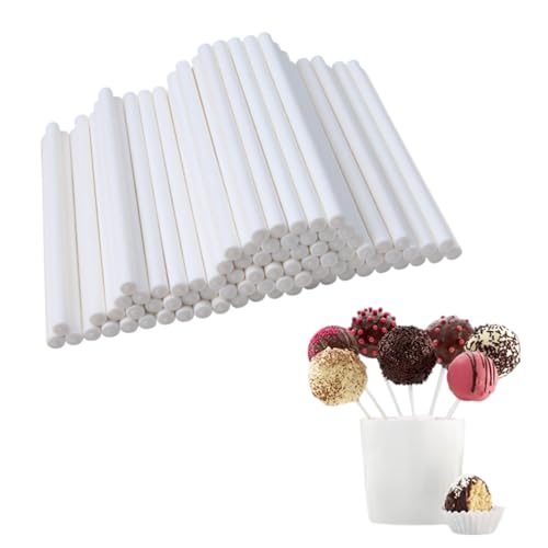 FuzlPnag 100 pezzi Bastoncini per cake pops,100 * 4mm，Cottura Fai Da Te，Caramelle Per La Fabbricazione Di Dolci Cupcake Torta Dessert,Bianco