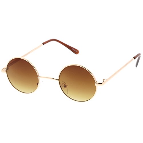 zeroUV Small Retro Lennon Style Colored Mirror Lens Round Metal Sunglasses 41mm
