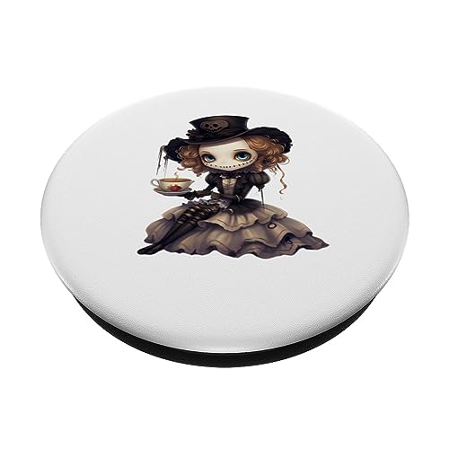 Scary spooky doll Halloween creature PopSockets Swappable PopGrip, Black - Image 2