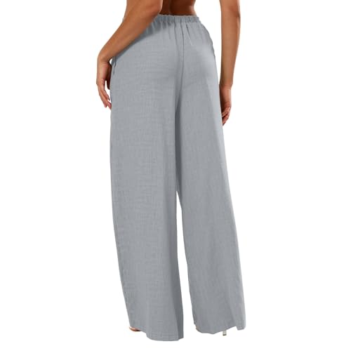 Wide Leg Linen Pants Women Casual Flowy Elastic Waist Work Pants Summer Loose Drawstring Cotton Joggers with Pockets4