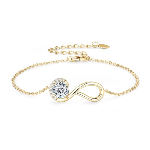 1ct Moissanite Infinity Bracelet, D Color VVS1 925 Sterling Silver Link Bracelet, Adjustable Chain for Women Wife Mom Birthday Jewelry Gifts