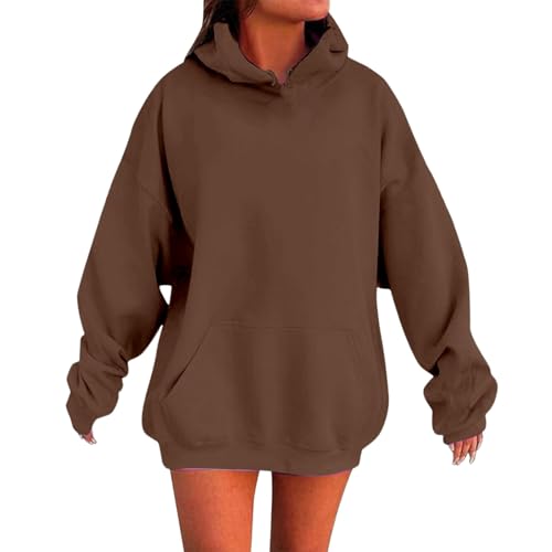 Generisch Women's Plain Hoodie with Dropped Shoulders Pockets Comfortable Stylish Sweatshirt Top Cosplay Outfit, coffee, XS