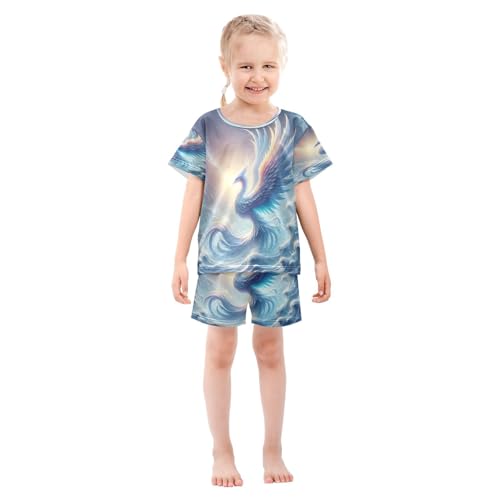Pajama Sets Short Sleeve Ice Phoenix Soft Cotton Summer Sleepwear 2 Piece PJS Size 5-14T4