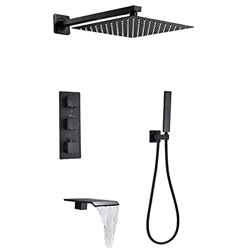 Système de douche noir mat de luxe avec cascade pour une salle de bain moderne - 2