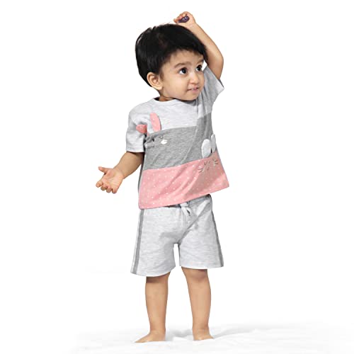Image of ARIEL Baby Boys & Baby girls Cotton Printed Round Neck Half Sleeve T-shirt & Short Summer Clothing Sets