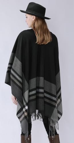 Knitted Pashmina Shawl Wrap for Women Cross Open Front Blanket Winter Warm Poncho Capes Cardigan Gradient Checkered Coat3