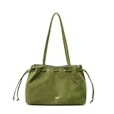 Retro Suede Bucket Purse Causal Travel College Crossbody Bag Drawstring Handbag Purse for Women Shouder Straps Tote (green)