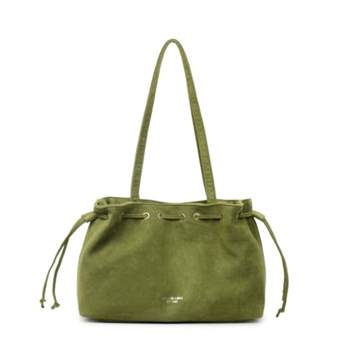 Bolso Retro de Gamuza Tipo Tote con Cordón para Mujer