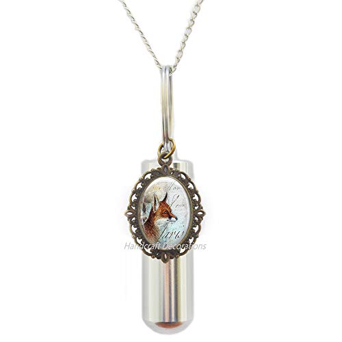 HandcraftDecorations Fox Cremation URN Necklace Glass URN Cremation URN Necklace Fox Jewelry,Fox Cremation URN Necklace Fox URN Wearable Art Jewelry Animal Cremation URN Necklace.F145