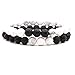 2Pcs Matte Lava Rock Volcanic Stone Beads Stretch Bracelet Stacking Essential Oil Diffuser Tiger Eye Seed Energy Yoga Bracelet for Men Women Couple Stress Relief Healing Aromatherapy Jewelry-C White