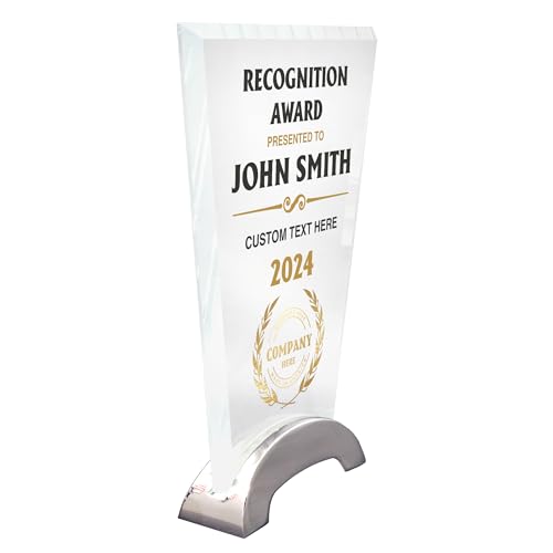 7 1/2\" Personalized Glass Plaque for Awards and Trophies, Custom Award for Employee of the Month, Retirement, Leadership and Appreciation Gift A (Design 2)
