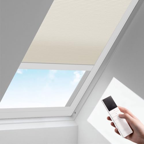 Zshine Motorized Cellular Shades Cordless Honeycomb Blinds Light Filtering Fabric Window Shades for Skylight (93020B Beige) 93020b Light Filtering