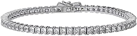 BERRICLE Sterling Silver Princess Cut Cubic Zirconia CZ Fashion Tennis Bracelet for Women, Rhodium Plated 6.5"