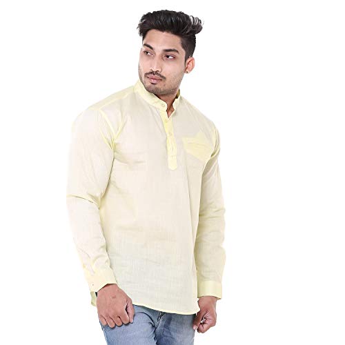 Image of Men's Linen Chinese Collar Full Sleeve Plus Size Short Kurta
