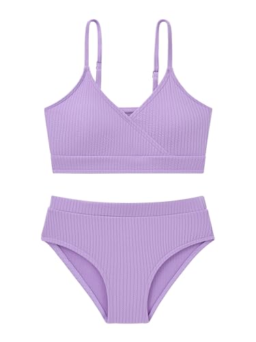 Image of Girl's 2 Piece Swimsuit Solid Spaghetti Strap Bikini Sets Beach Bathing Suit Swimwear for Teen Girls